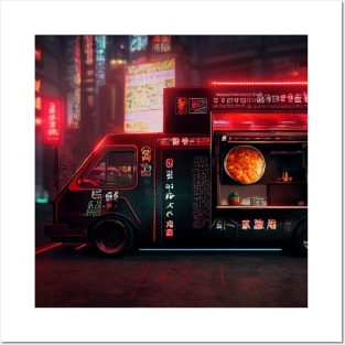 Cyberpunk Tokyo Ramen Food Truck Posters and Art